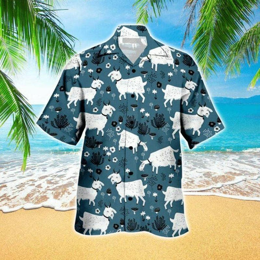 Goat Aloha Hawaiian Shirt - Goat Smiling Pattern Hawaiian Shirt, Floral Mushroom Hawaiian Shirt For Men & Women, Goat Lover - Amzanimalsgift