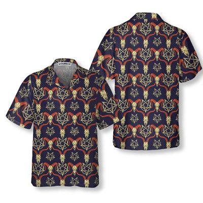 Goat Hawaiian Shirt, Goat Head Satanic Aloha Shirt For Men - Perfect Gift For Men, Husband, Boyfriend, Friend, Family - Amzanimalsgift