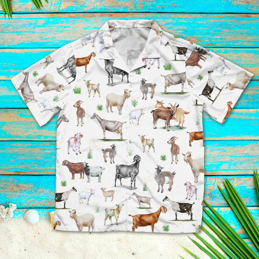 Goat Hawaiian Shirt - Goat painting Pattern Hawaiian Shirt - Perfect Gift For Friend, Family - Amzanimalsgift
