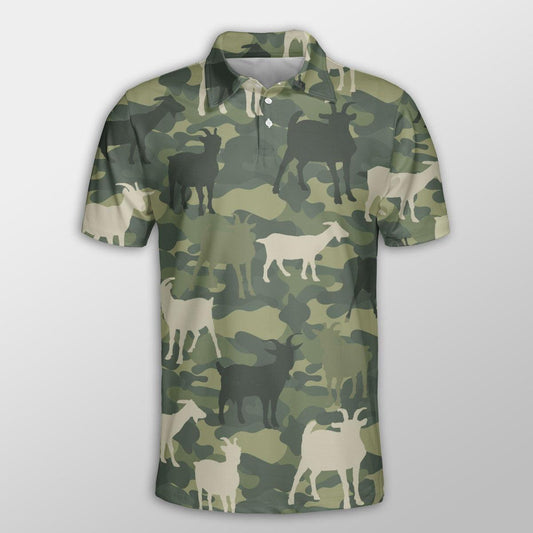 Goat Men Polo Shirts For Summer - Goat Camo Pattern Button Shirts For Men - Perfect Gift For Goat Lovers, Cattle Lovers - Amzanimalsgift