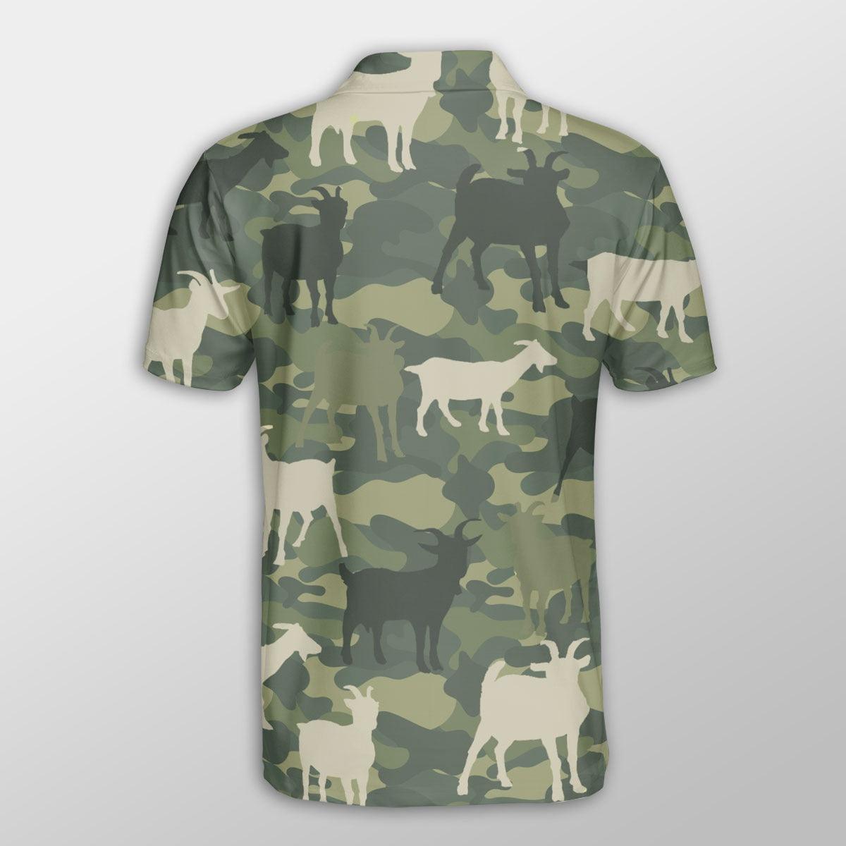 Goat Men Polo Shirts For Summer - Goat Camo Pattern Button Shirts For Men - Perfect Gift For Goat Lovers, Cattle Lovers - Amzanimalsgift