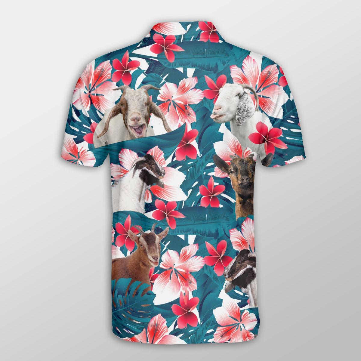 Goat Men Polo Shirts For Summer - Goat Tropical Floral Pattern Farm Lovers Button Shirts For Men - Perfect Gift For Goat Lovers, Summer Lovers - Amzanimalsgift