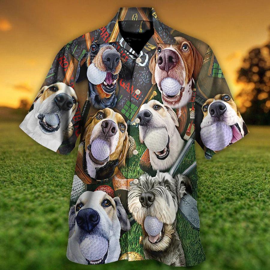 Gof Hawaiian Shirts - Golf Beach Sports, Cute Dogs Beach Hawaiian Shirt For Summer - Perfect Gift For Men, Golfer, Dog Lovers - Amzanimalsgift