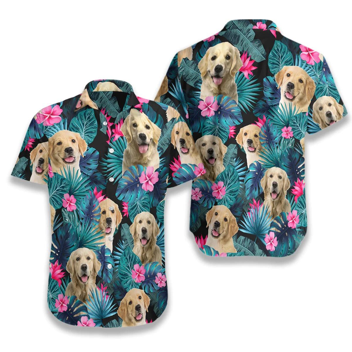 Golden Dog Hawaiian Shirt, Golden Tropical Aloha Shirt, Tropical Aloha Hawaiian Shirt - Gift For Men Women, Dog Lover, Friends, Family, Summer Lovers - Amzanimalsgift