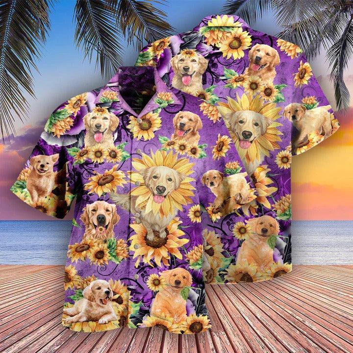 Golden Retriever Aloha Hawaii Shirt - Golden Retriever Be A Sunflower Purple Hawaiian Shirt For Summer - Perfect Gift For Dog Lovers, Friend, Family - Amzanimalsgift
