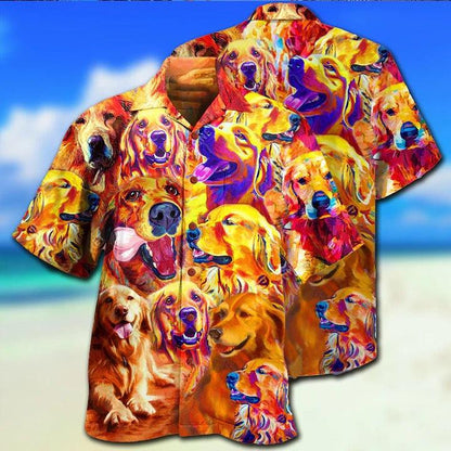 Golden Retriever Aloha Hawaii Shirt - Golden Retriever Dad Ever Christmas Hawaiian Shirt For Summer - Perfect Gift For Dog Lovers, Friend, Family - Amzanimalsgift