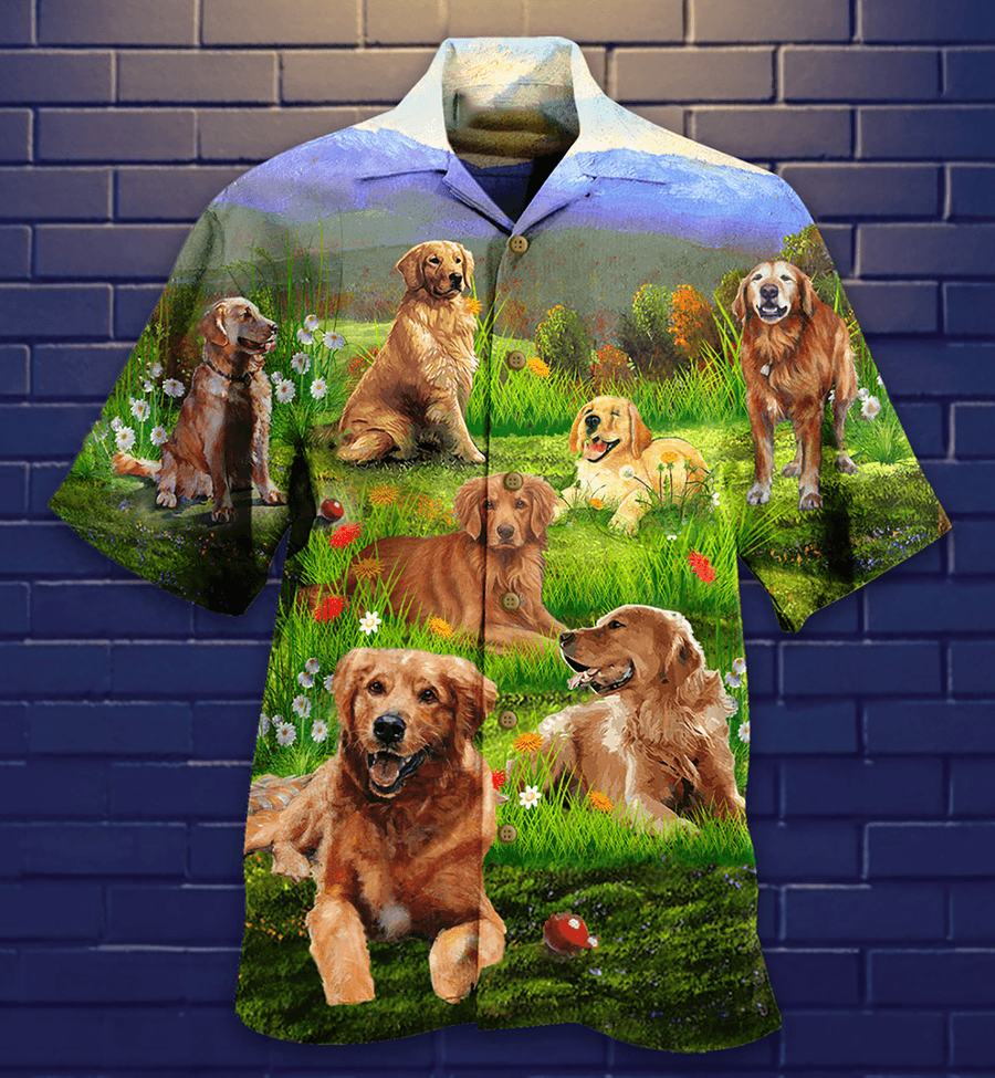 Golden Retriever Aloha Hawaiian Shirt For Summer, Dog Love Play The Beautiful Grass Shirts Matching Outfit For Men Women, Dog Lover, Friends - Amzanimalsgift