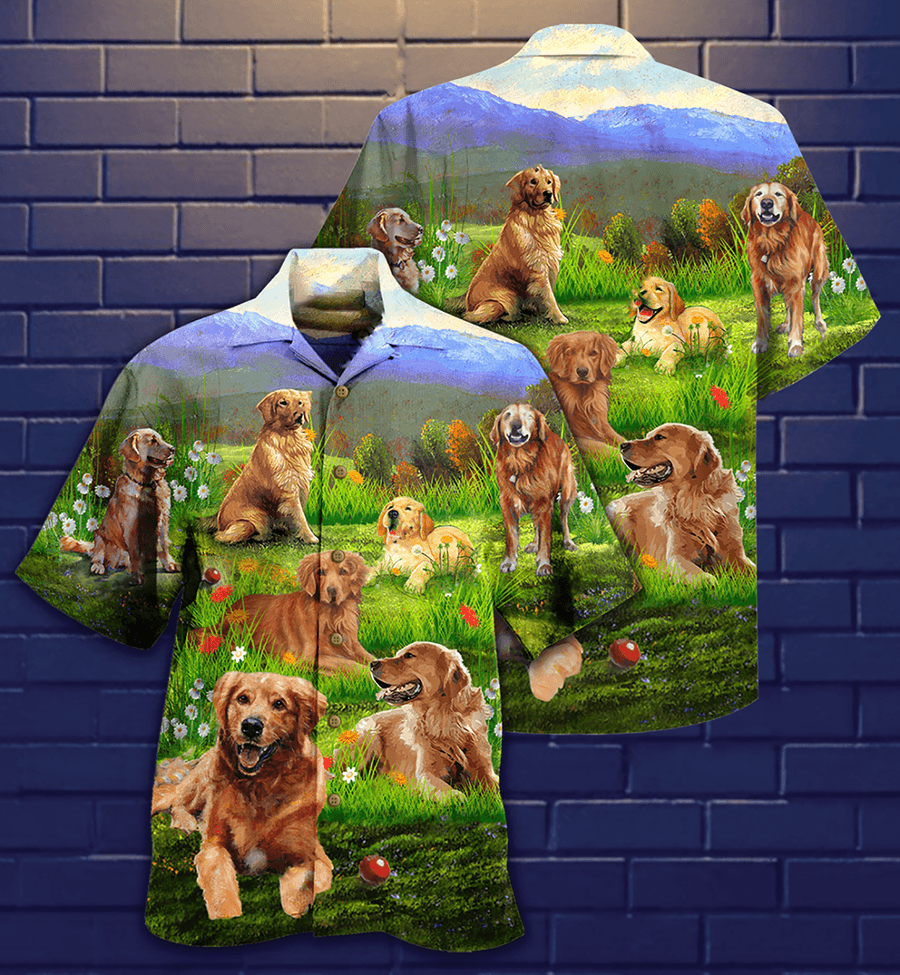 Golden Retriever Aloha Hawaiian Shirt For Summer, Dog Love Play The Beautiful Grass Shirts Matching Outfit For Men Women, Dog Lover, Friends - Amzanimalsgift