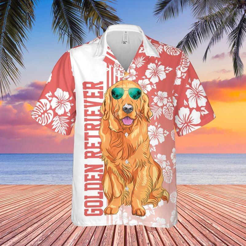 Golden Retriever Aloha Hawaiian Shirt, Tropical Leaves Hawaiian Shirt, Golden Retriever Sunglass Hawaiian Shirt For Men & Women,Golden Retriever Lover - Amzanimalsgift