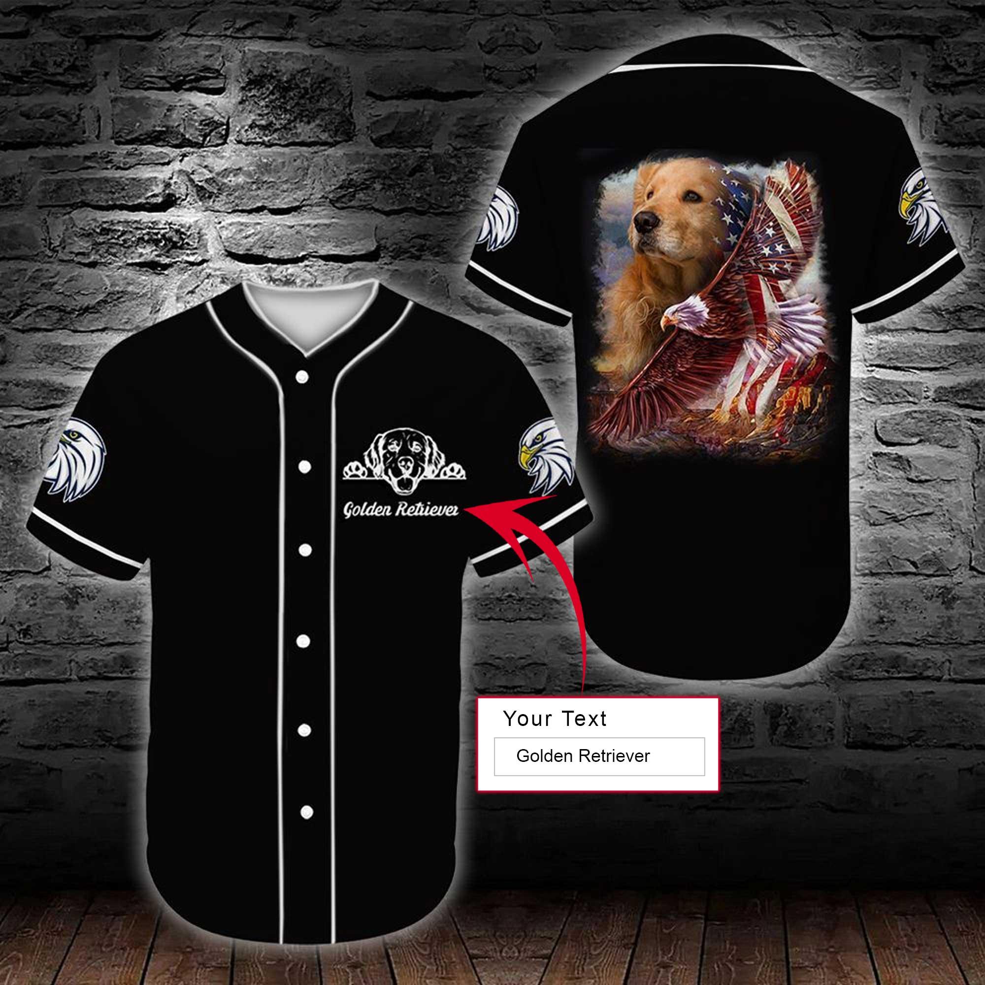 Golden Retriever Custom Name Baseball Jersey, Personalized American Flag Baseball Tee Jersey Shirt Men Women, Gift For Dog Lovers, Dad Mom Dog - Amzanimalsgift