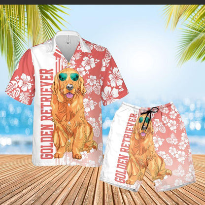 Golden Retriever Dog Aloha Hawaiian Shirts For Summer, Tropical Hawaiian Set Holiday Outfits For Men Women, Gift For Dog Lovers, Dog Mom Dad, Friend - Amzanimalsgift