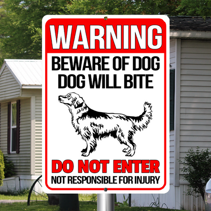 Golden Retriever Dog Metal Signs - Warning Beware of Dog Will Bite, Customized Dog Breed Metal Signs For House Decoration