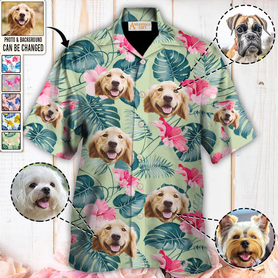 Golden Retriever Face Custom Aloha Hawaii Shirt - Dog Custom Photo With Tropical Pattern Personalized Hawaiian Shirt - Perfect Gift For Dog Lovers, Friend, Family - Amzanimalsgift