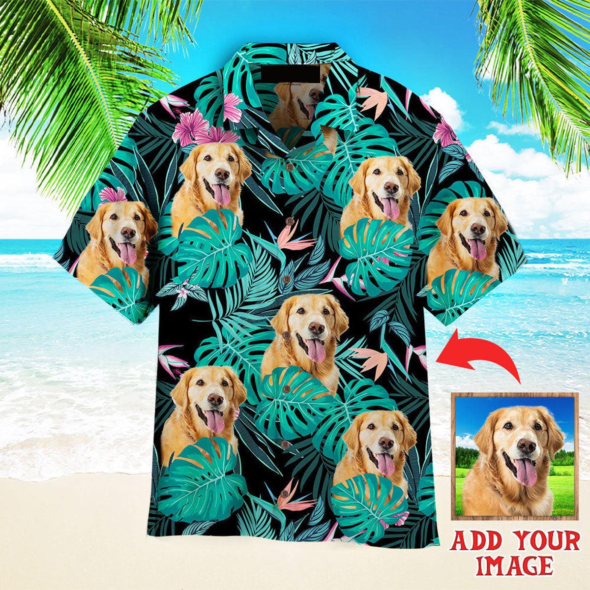 Golden Retriever Hawaiian Shirt Custom Photo, Dog Palm Leaves Tropical Personalized Hawaiian Shirt - Perfect Gift For Cat Lovers, Family, Friends - Amzanimalsgift