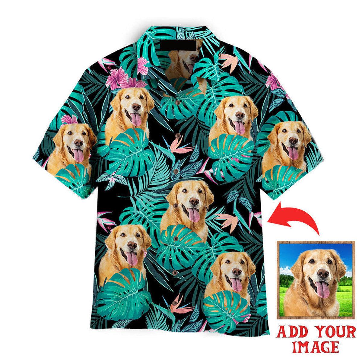 Golden Retriever Hawaiian Shirt Custom Photo, Dog Palm Leaves Tropical Personalized Hawaiian Shirt - Perfect Gift For Cat Lovers, Family, Friends - Amzanimalsgift