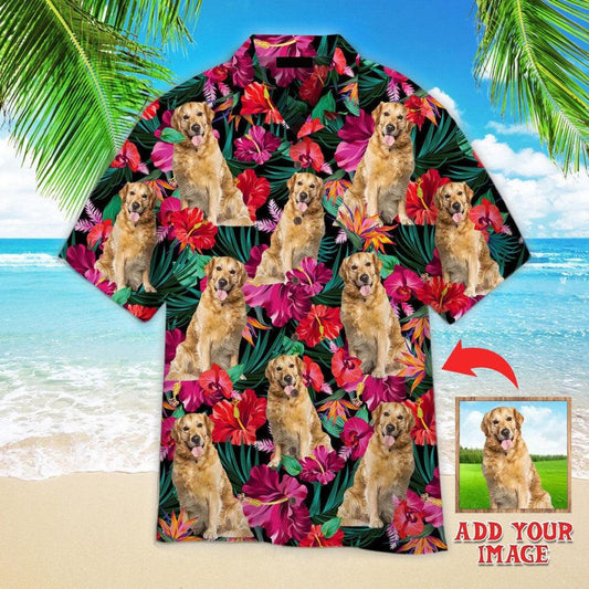 Golden Retriever Hawaiian Shirt Custom Photo, Palm Tree Island Personalized Hawaiian Shirt - Perfect Gift For Dog Lovers, Family, Friends - Amzanimalsgift