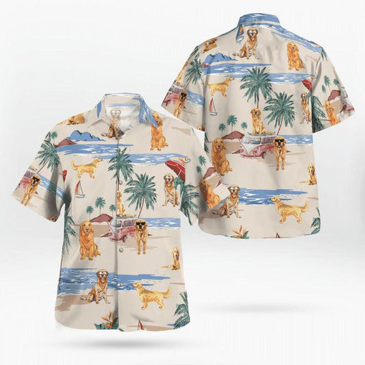 Golden Retriever Hawaiian Shirt, Golden Retriever Beach Pattern Hawaiian Shirt, Aloha Shirt For Summer- Perfect Gift For Men, Women, Dog Lover, Friend - Amzanimalsgift