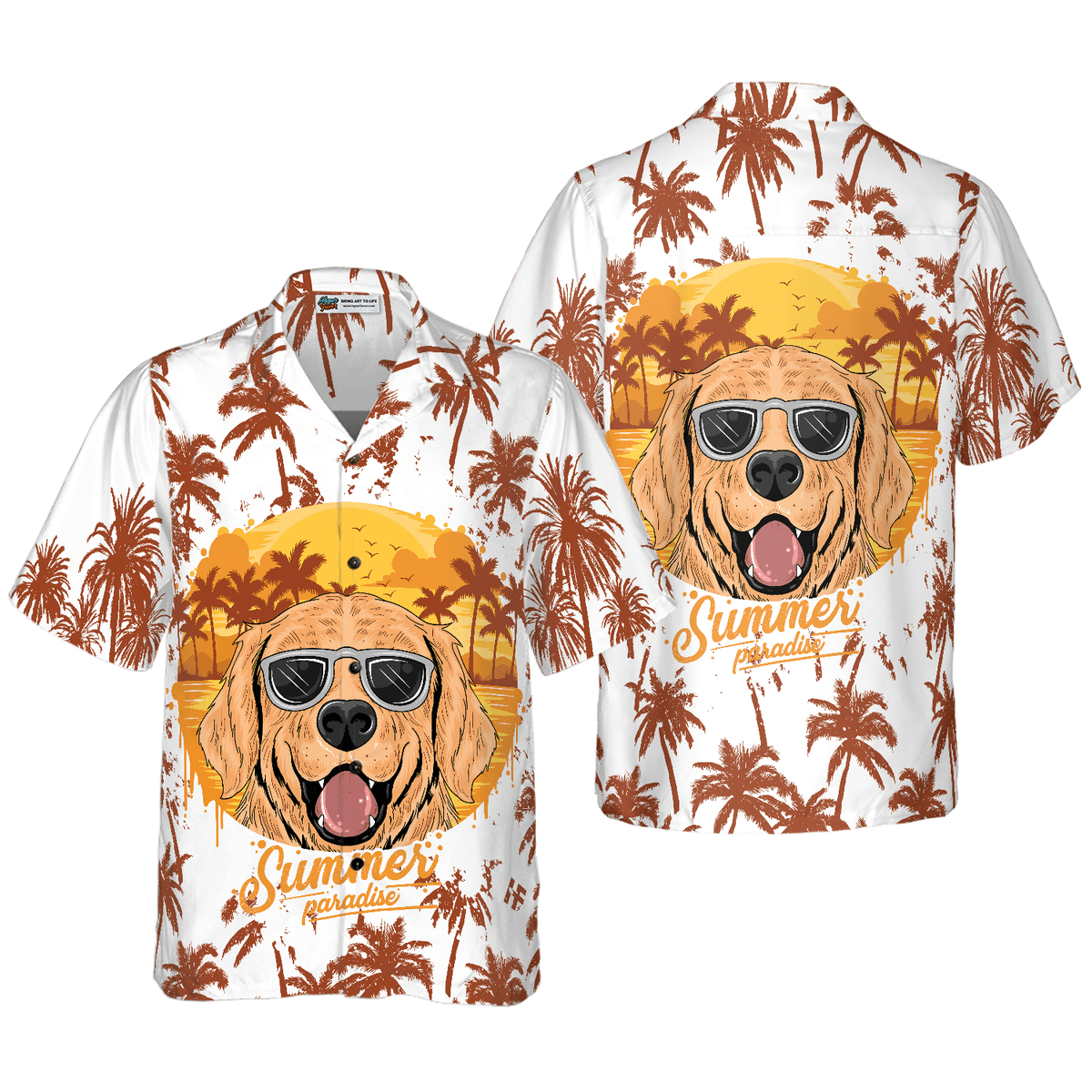 Golden Retriever Hawaiian Shirt, Golden Retriever Summer Pradise, Tropical Palm Aloha Shirt For Men - Perfect Gift For Golden Retriever Lovers - Amzanimalsgift