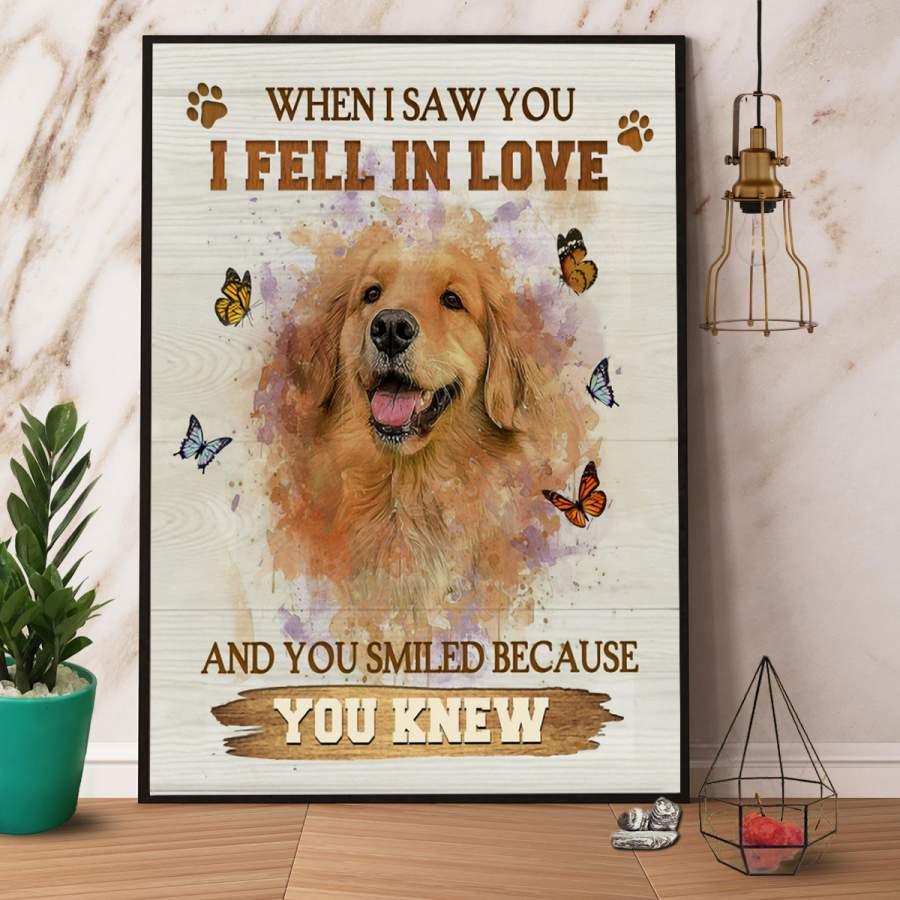 Golden Retriever Portrait Canvas - Dog, Butterfly Canvas - I Fell In Love Canvas - Gift For Dog Lovers, Family, Friends - Amzanimalsgift