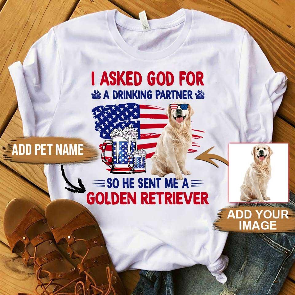Golden Retriever Unisex T Shirt Custom, Customize Name & Photo I Asked God For Golden Retriever Personalized Unisex T Shirt - Gift For Dog Lovers - Amzanimalsgift
