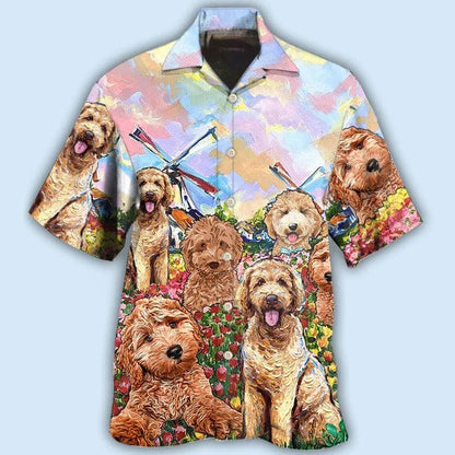 Goldendoodle Aloha Hawaii Shirt - Goldendoodle Dog With Flowers Hawaiian Shirt For Summer - Perfect Gift For Dog Lovers, Friend, Family - Amzanimalsgift