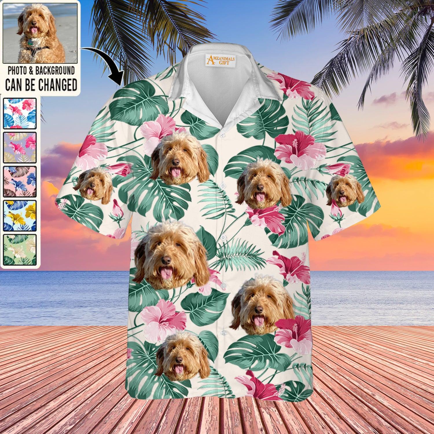 Goldendoodle Face Custom Aloha Hawaii Shirt - Dog Custom Photo With Tropical Pattern Personalized Hawaiian Shirt - Perfect Gift For Dog Lovers, Friend, Family - Amzanimalsgift