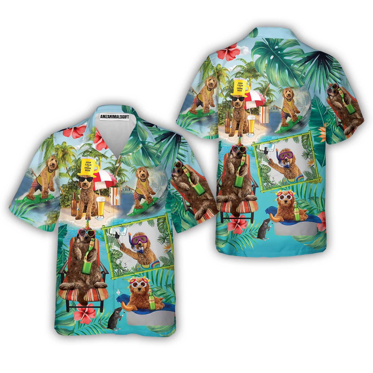 Goldendoodle Hawaiian Shirt, Dog Surfing, Tropical Summer Aloha Shirt For Men - Perfect Gift For Goldendoodle Lovers, Friend, Family - Amzanimalsgift