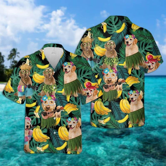 Goldendoodle Hawaiian Shirt, Tropical Summer Leaves Hawaiian Shirt For Men - Perfect Gift For Goldendoodle Lovers, Husband, Boyfriend, Friend, Family - Amzanimalsgift