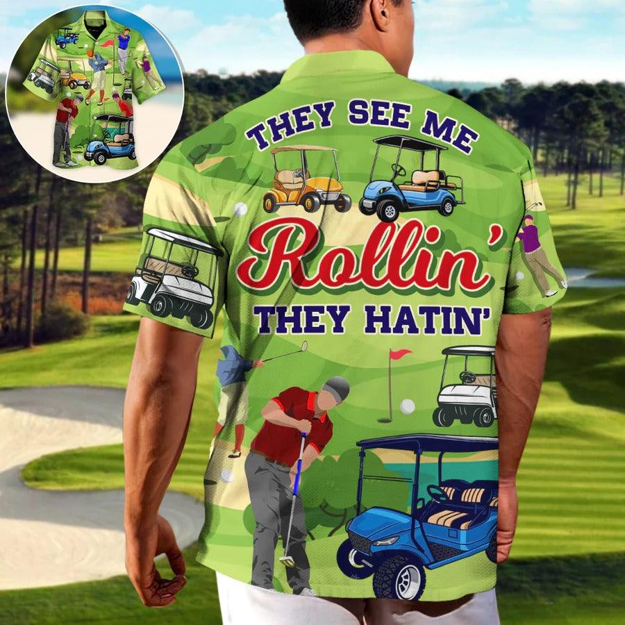 Golf Aloha Hawaiian Shirt For Summer - Golf They See Me Rollin They Hatin Funny Golfers Aloha Hawaiian Shirt - Perfect Gift For Men, Women, Golfer - Amzanimalsgift