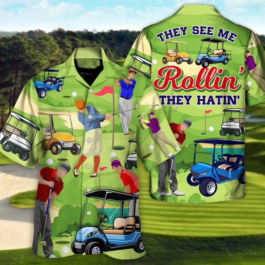 Golf Aloha Hawaiian Shirt For Summer - Golf They See Me Rollin They Hatin Funny Golfers Aloha Hawaiian Shirt - Perfect Gift For Men, Women, Golfer - Amzanimalsgift