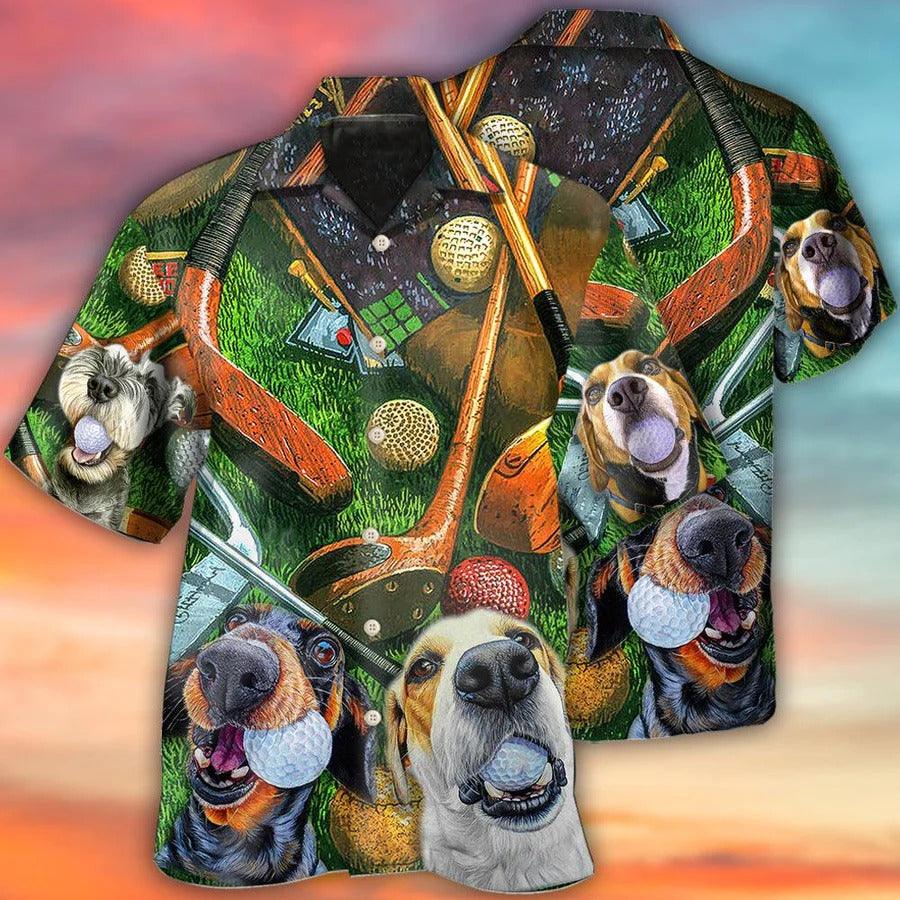 Golf Aloha Hawaiian Shirt - Golf Vintage Style Funny Dog Hawaiian Shirt For Summer- Perfect Gift For Men, Women, Golfer - Amzanimalsgift