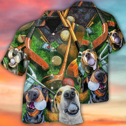 Golf Aloha Hawaiian Shirt - Golf Vintage Style Funny Dog Hawaiian Shirt For Summer- Perfect Gift For Men, Women, Golfer - Amzanimalsgift