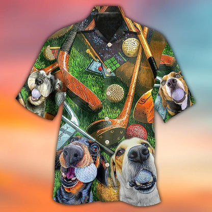 Golf Aloha Hawaiian Shirt - Golf Vintage Style Funny Dog Hawaiian Shirt For Summer- Perfect Gift For Men, Women, Golfer - Amzanimalsgift