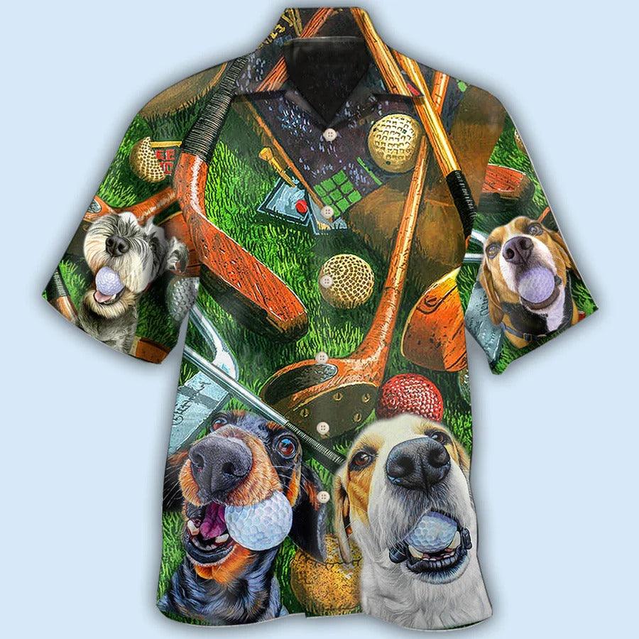 Golf Aloha Hawaiian Shirt - Golf Vintage Style Funny Dog Hawaiian Shirt For Summer- Perfect Gift For Men, Women, Golfer - Amzanimalsgift