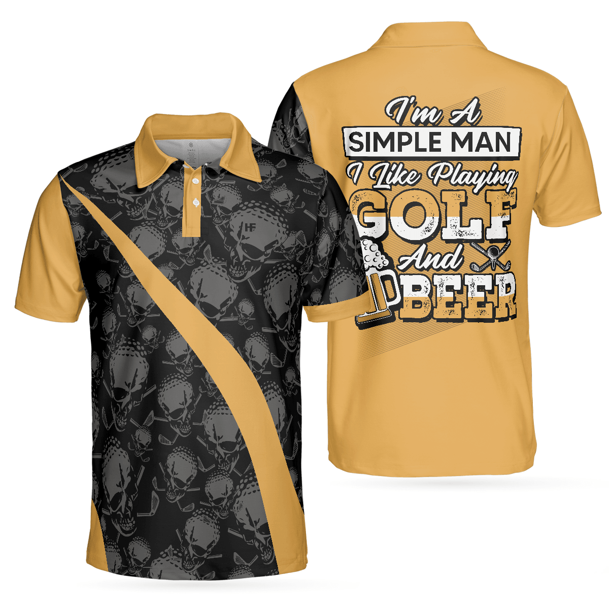 Golf And Beer Men Polo Shirt, I'm A Simple Man I Like Playing Golf And Beer Polo Shirt, Cool Ball Pattern Shirt With Sayings, Best Gift For Golfers - Amzanimalsgift