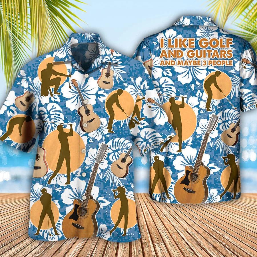 Golf And Guitar Hawaiian Shirt For Summer - I Like Golf And Guitars Hawaiian Shirt - Perfect Gift For Men, Guitar Lovers, Golfer - Amzanimalsgift