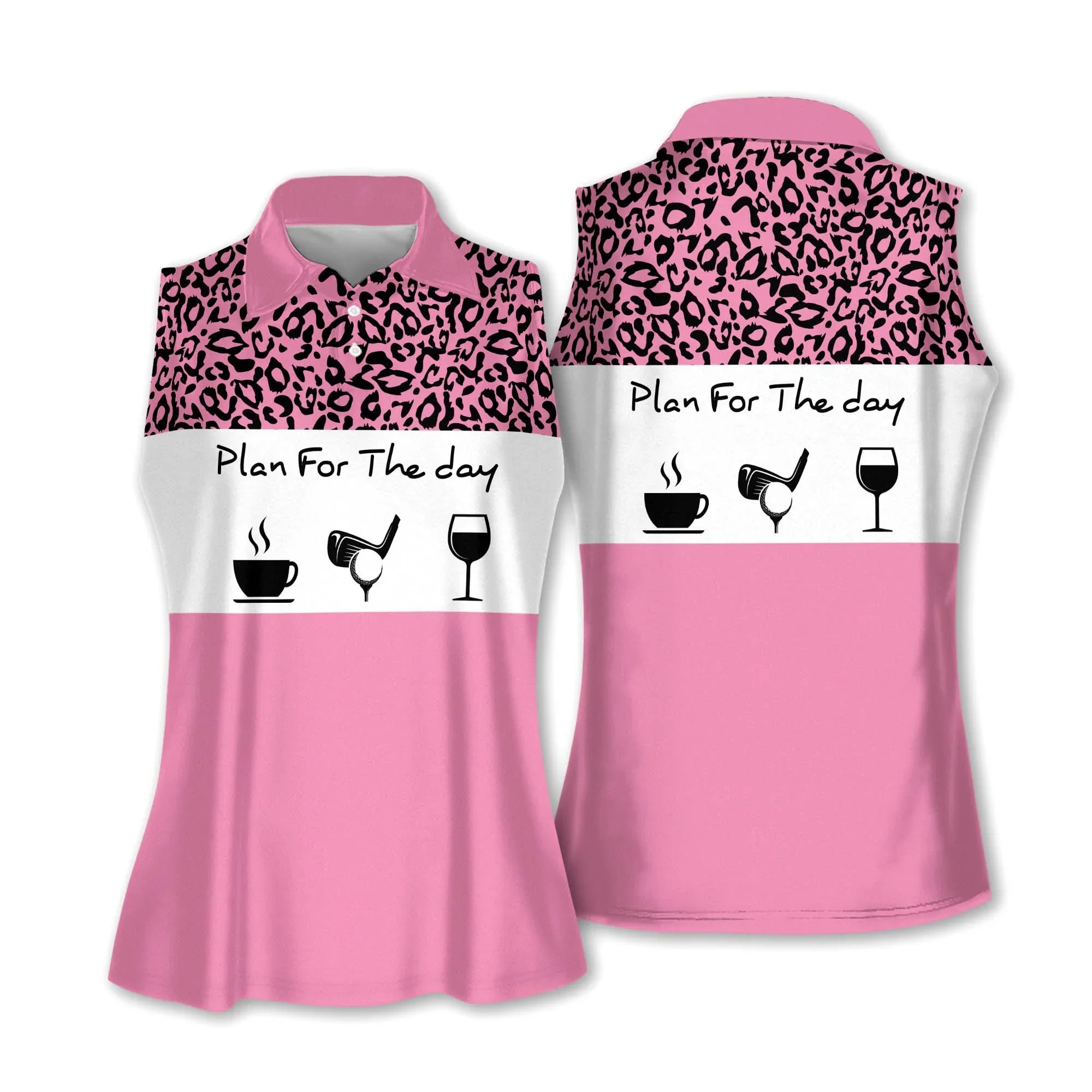 Golf And Wine Women Polo Shirt, Plan For The Day Leopard Pattern Multicolor Women Polo Shirt - Gift For Mother's Day, Golfers, Golf Lover - Amzanimalsgift