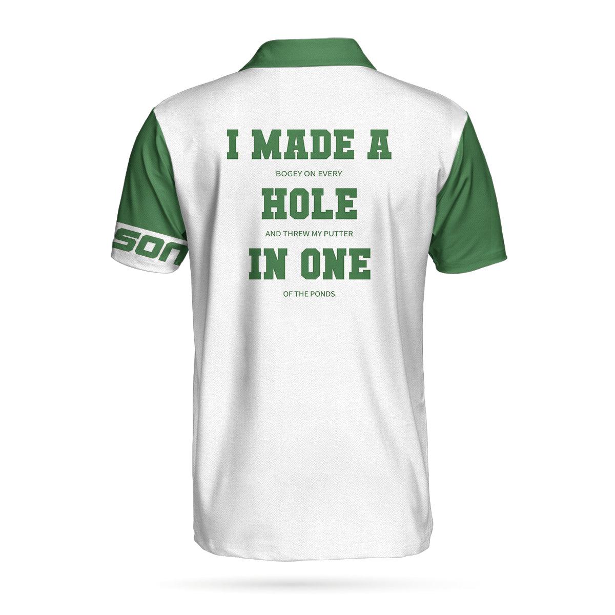 Golf Custom Men Polo Shirt, I Made A Hole In One Custom Polo Shirt, White And Green Argyle Pattern Polo Shirt - Perfect Gift For Men, Golfers - Amzanimalsgift