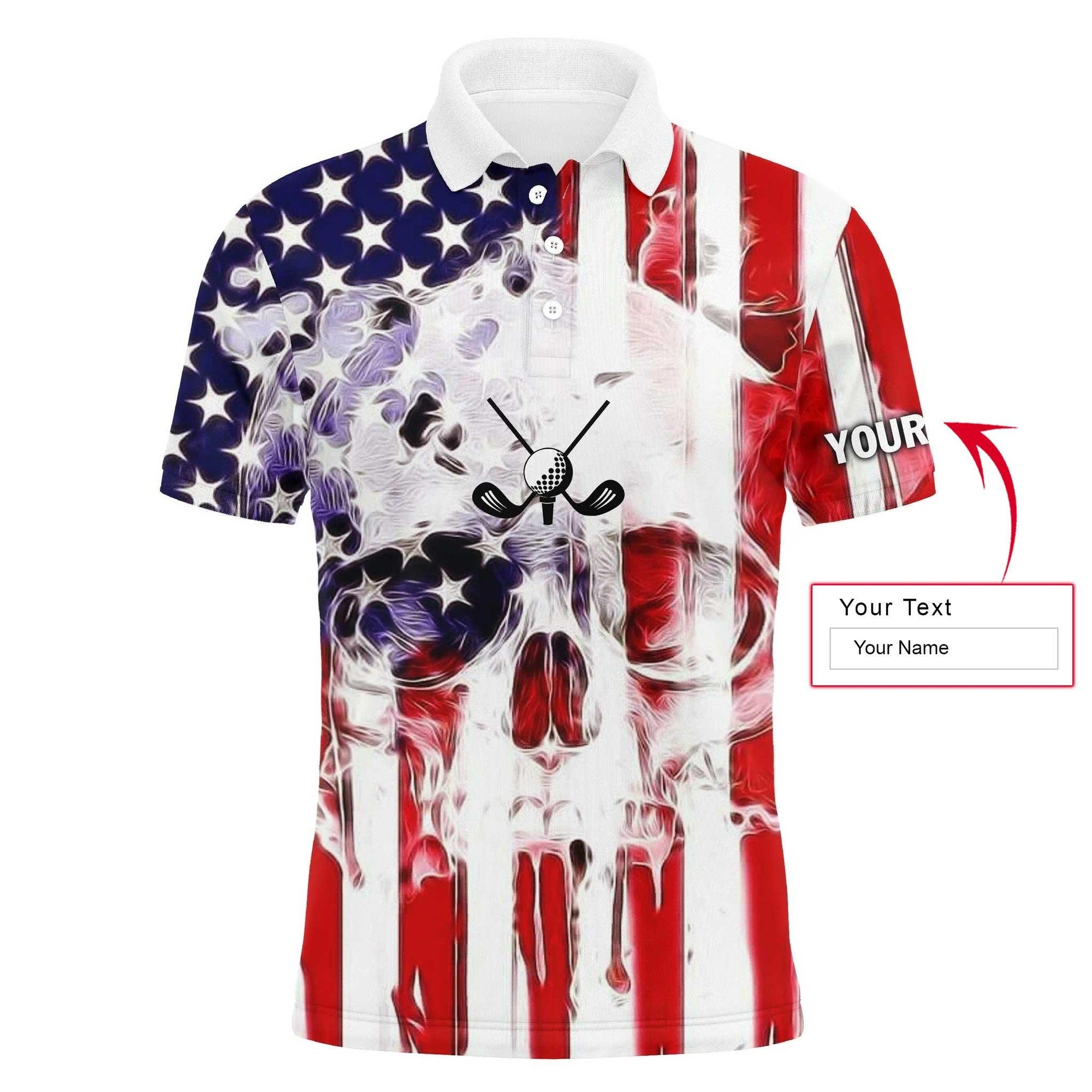 Golf Custom Men Polo Shirt - Patriotic American Flag Skull Apparel - Personalized Best Gift For Golf Lover, Team, Golfer, 4th July - Amzanimalsgift