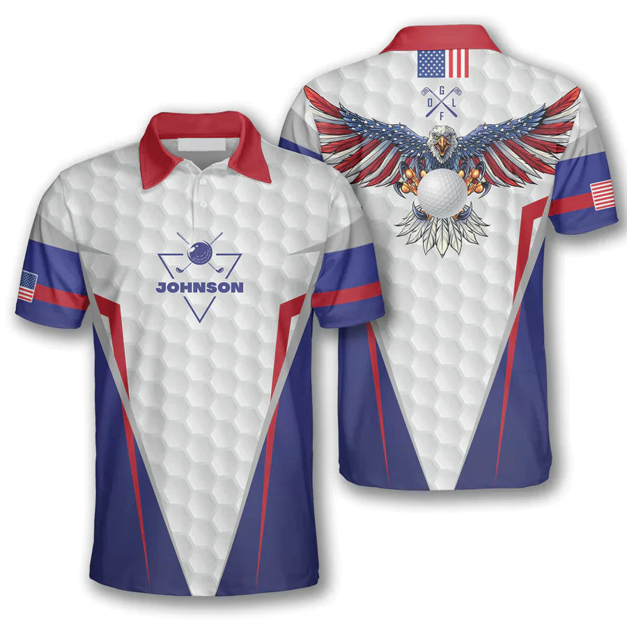 Golf Custom Men Polo Shirt, Personalized Patriotic American Flag Eagle Sports Style Independence Day Polo Shirts For Men, 4th Of July Gift For Golfers - Amzanimalsgift
