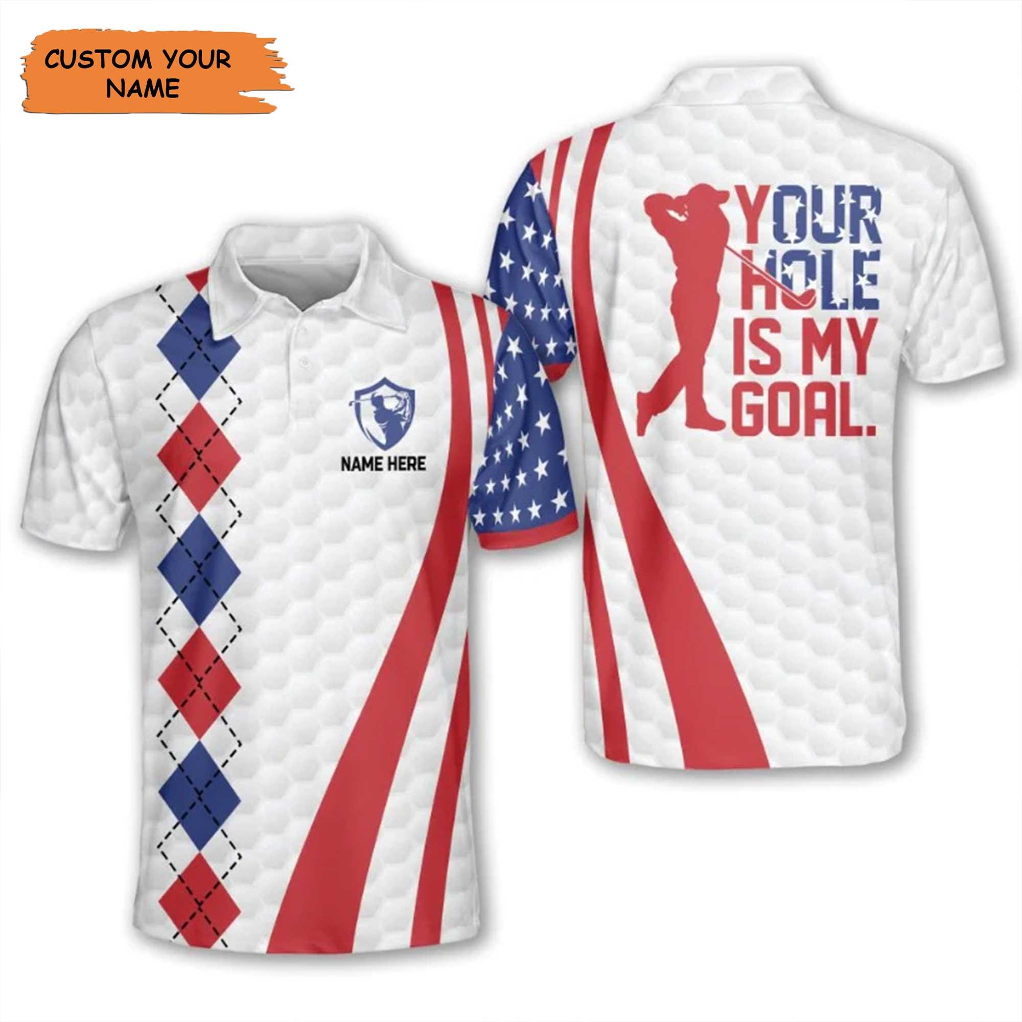 Golf Custom Men Polo Shirt, Personalized Patriotic American Flag Independence Day Polo Shirts For Men, 4th July Gift For Golfer, Your Hole Is My Goal - Amzanimalsgift