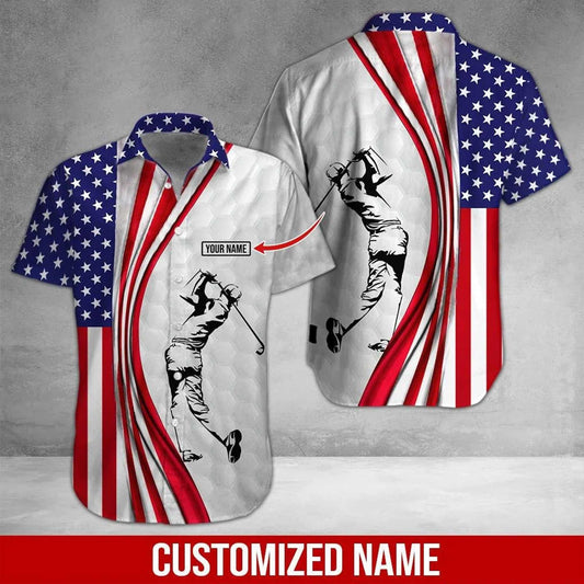 Golf Custom Name Aloha Hawaiian Shirts For Summer, Personalized American Flag Independence Day 4th Of July Hawaiian Shirt For Men Women, Golf Lovers - Amzanimalsgift