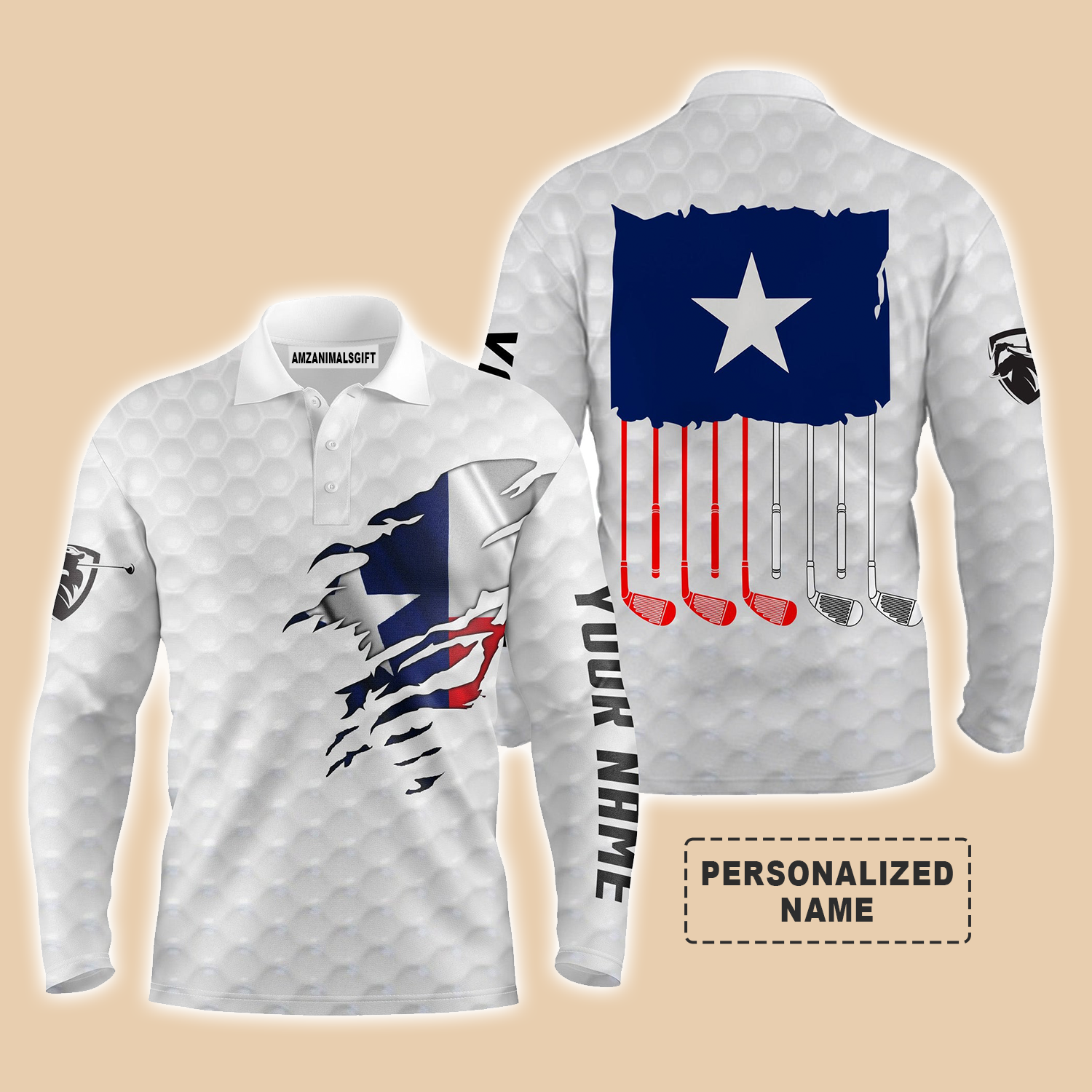 Golf Custom Name Long Sleeve Polo Shirt Patriotic Texas Flag Men Golfer Apparel, Best Outfit For Men, Golf Lover, Team, Golfer