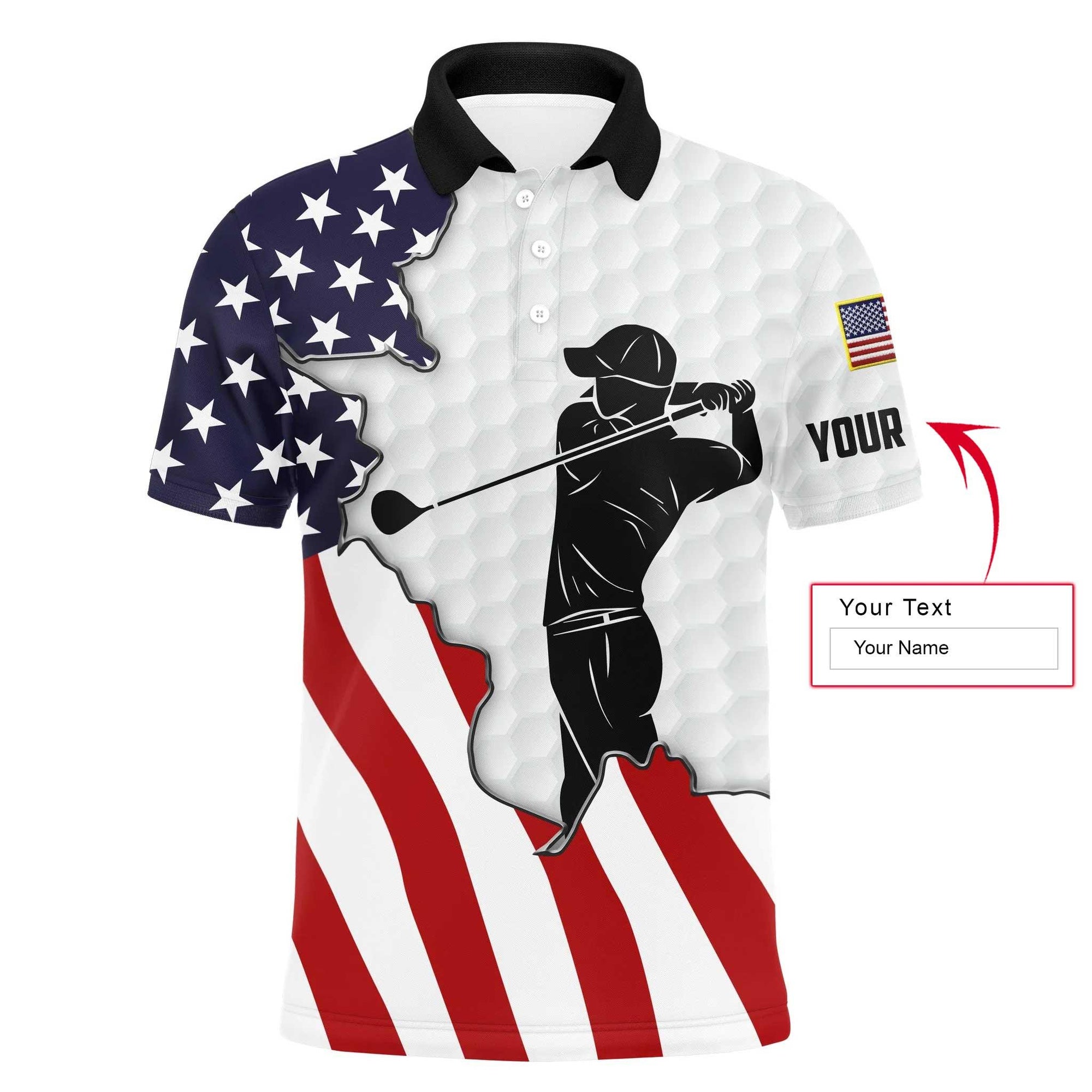 Golf Custom Name Men Polo Shirt - American Flag Patriotic White Apparel - Personalized Best Gift For Golf Lover, Team, Golfer, 4th July - Amzanimalsgift