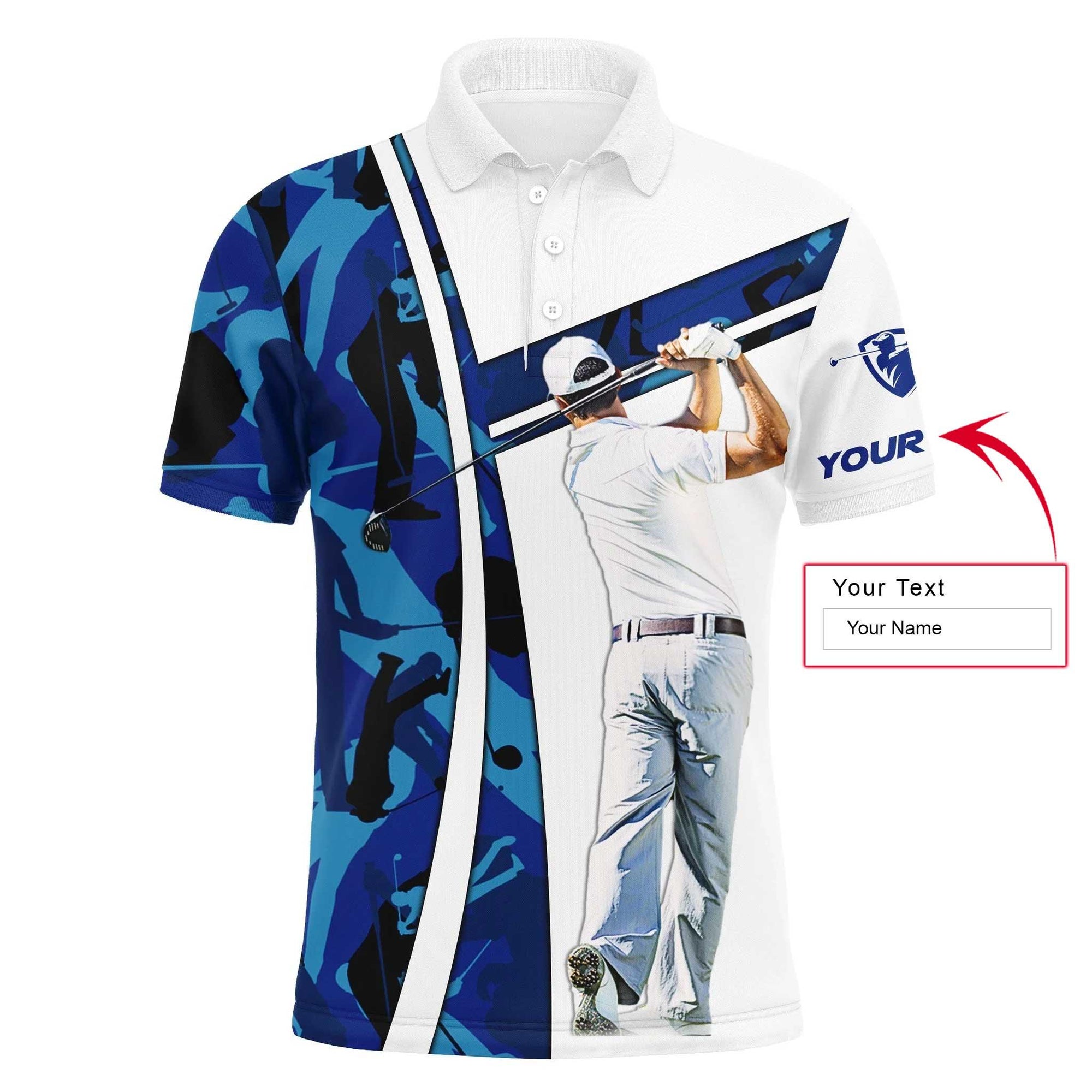 Golf Custom Name Men Polo Shirt - Blue Camo Men Golfing Apparel - Personalized Best Gift For Golf Lover, Team, Golfer - Amzanimalsgift