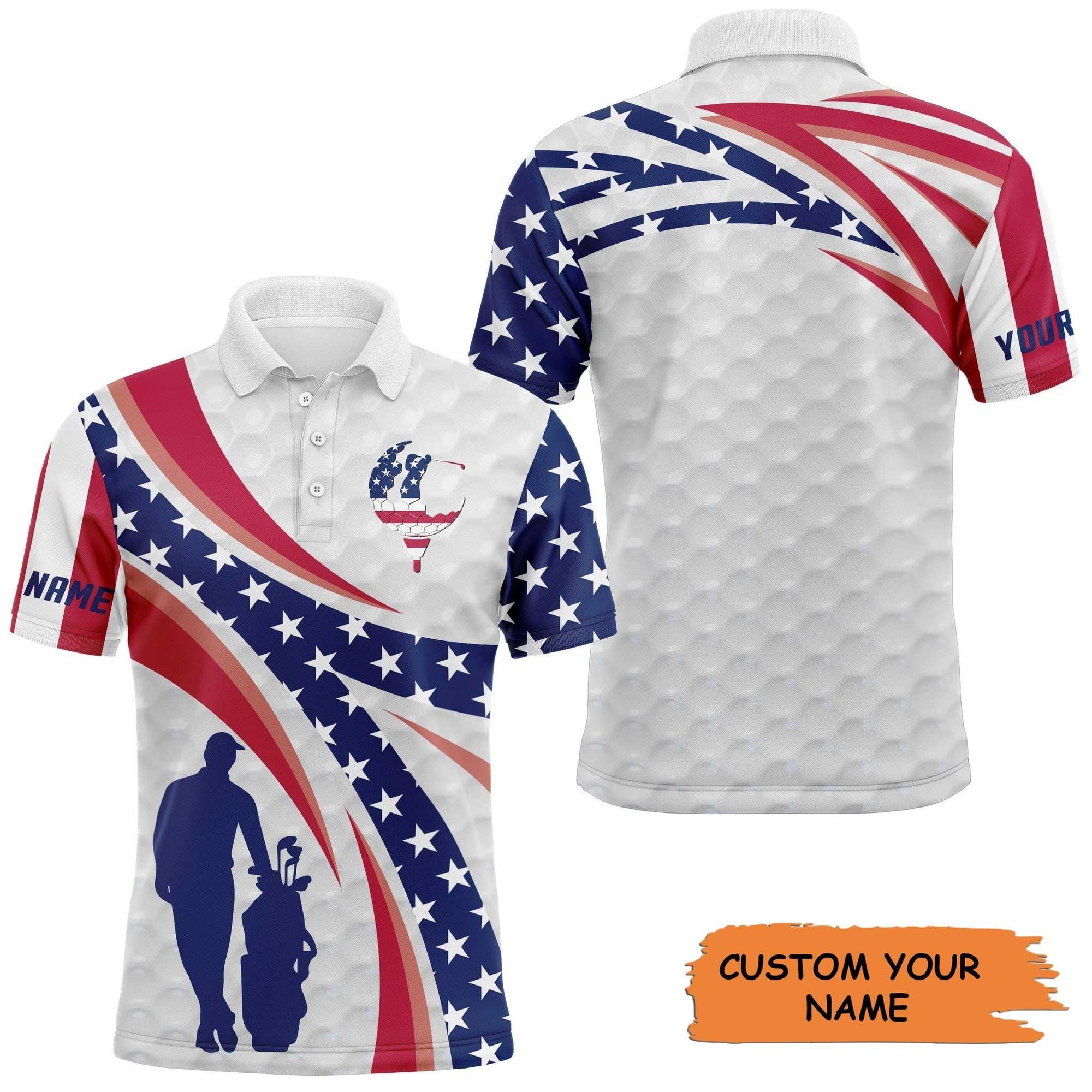 Golf Custom Name Men Polo Shirt - Patriotic American Flag Golf Ball Apparel - Personalized Best Gift For Golf Lover, Team, Golfer, 4th July - Amzanimalsgift