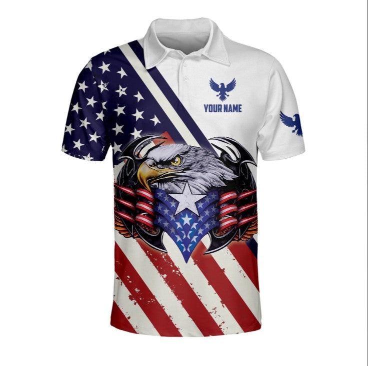 Golf Custom Name Men Polo Shirt, Personalized Eagle US Flag Patriotic Independence Day Polo Shirts For Men, 4th Of July Gift For Golfers, Golf Lovers - Amzanimalsgift