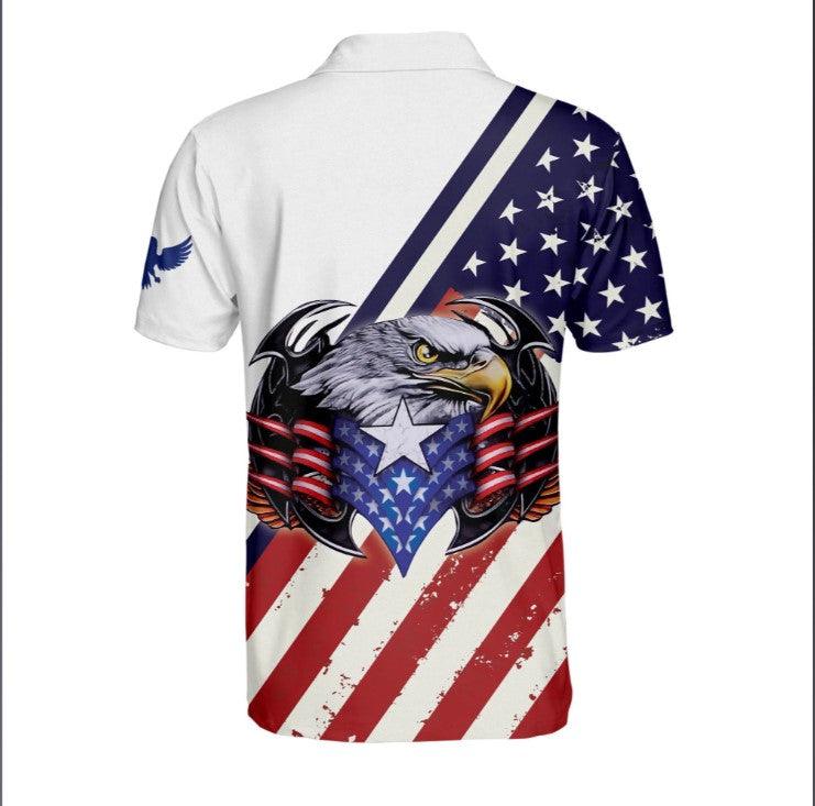 Golf Custom Name Men Polo Shirt, Personalized Eagle US Flag Patriotic Independence Day Polo Shirts For Men, 4th Of July Gift For Golfers, Golf Lovers - Amzanimalsgift