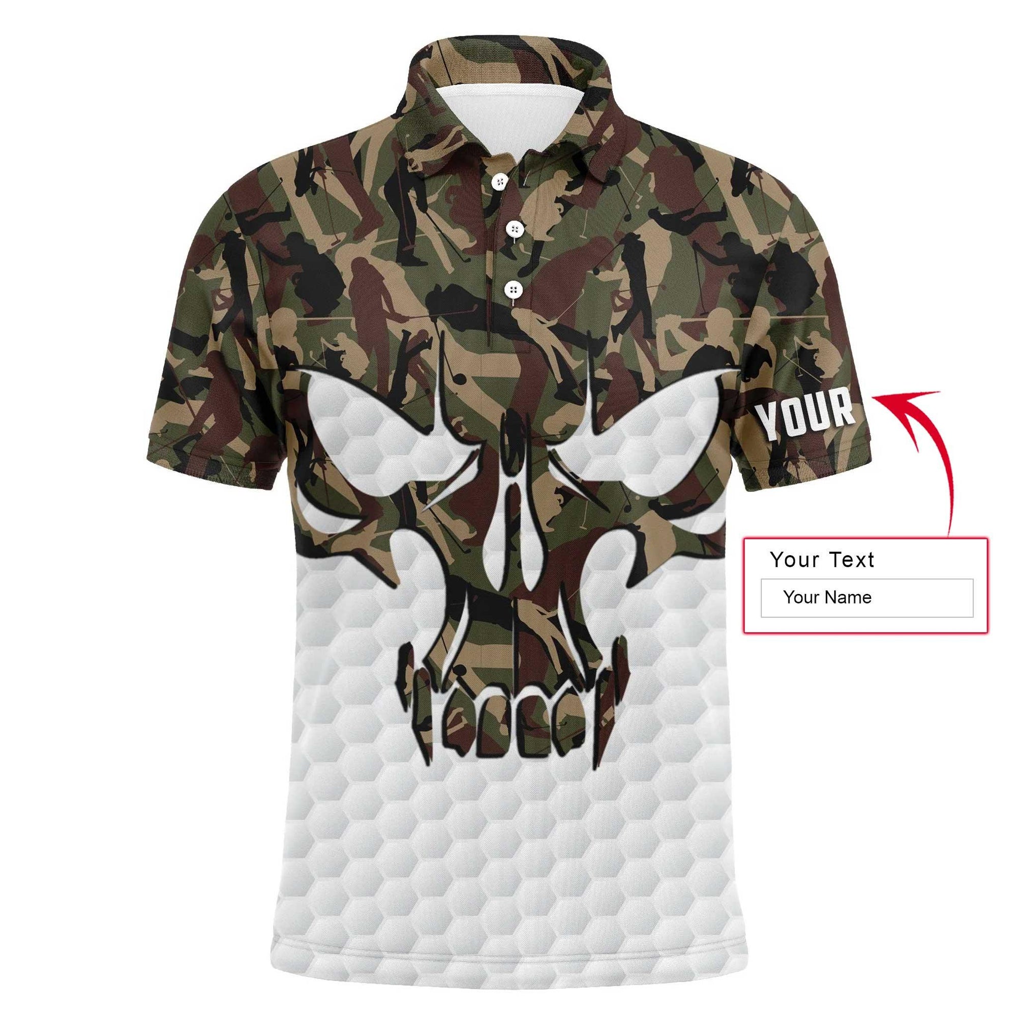 Golf Custom Name Men Polo Shirt - Skull Camo Pattern Apparel Men Polo Shirt - Personalized Best Gift For Golf Lover, Golfer, Men - Amzanimalsgift