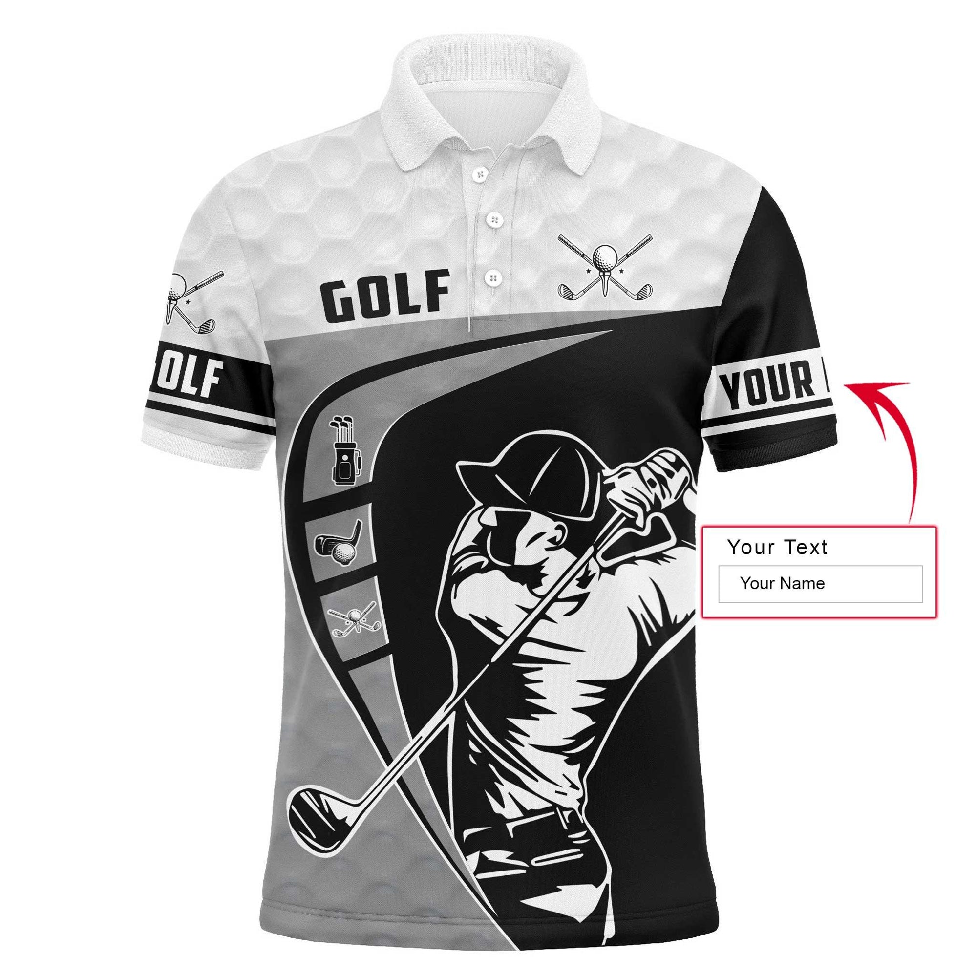 Golf Custom Name Men Polo Shirts - Men Golfing Black & White Apparel Men Polo Shirt - Personalized Gift For Golf Lover, Golfer, Men - Amzanimalsgift